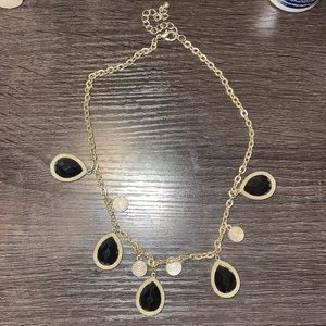 Plated Gold and Black Stone Necklace